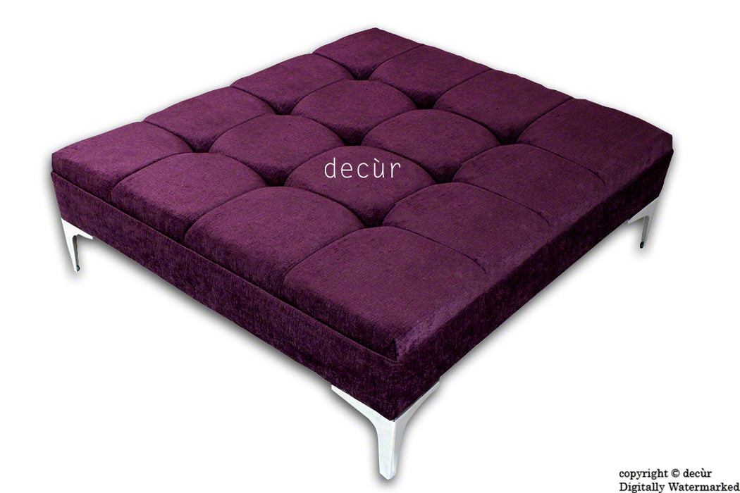 Mila Large Buttoned Footstool - Aubergine with Optional Storage