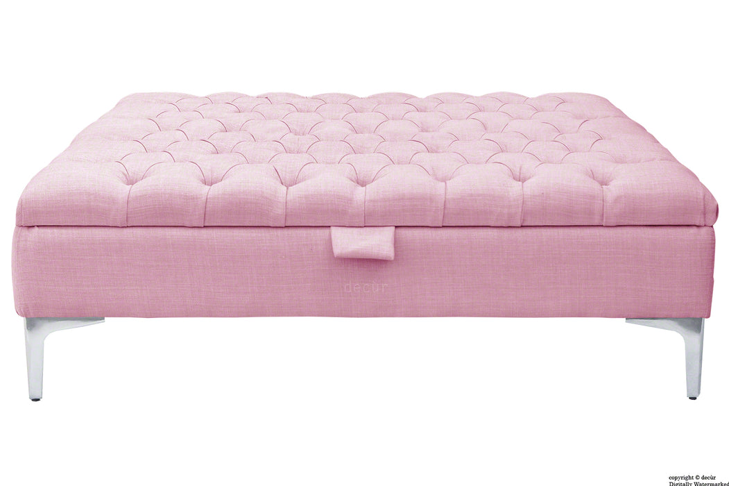 Tiffany Modern Buttoned Linen Footstool Large - Pink with Optional Storage