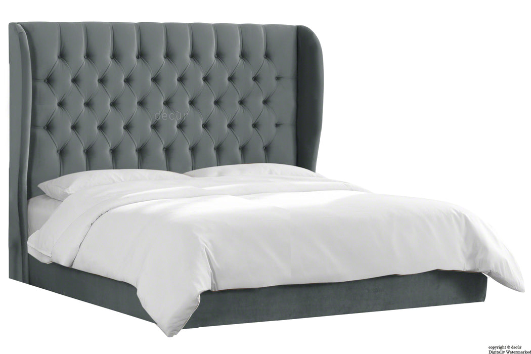Vienna Velvet Upholstered Winged Bed - Slate