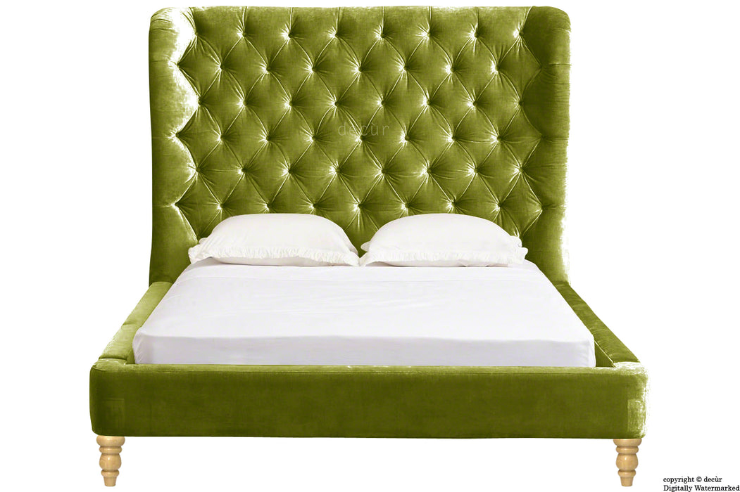 Knightsbridge Winged Velvet Upholstered Bed - Grass
