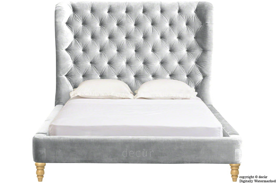 Knightsbridge Winged Velvet Upholstered Bed - Silver