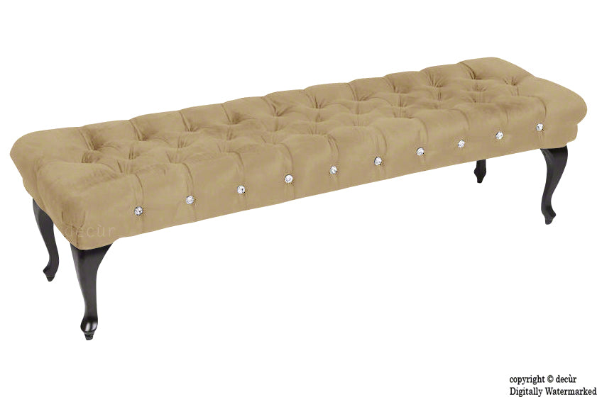 Serena Buttoned Velvet Footstool Bench - Parchment