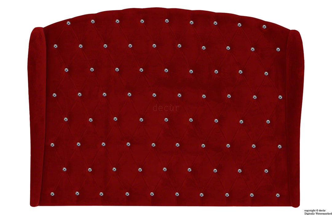 William Buttoned Winged Velvet Headboard - Red