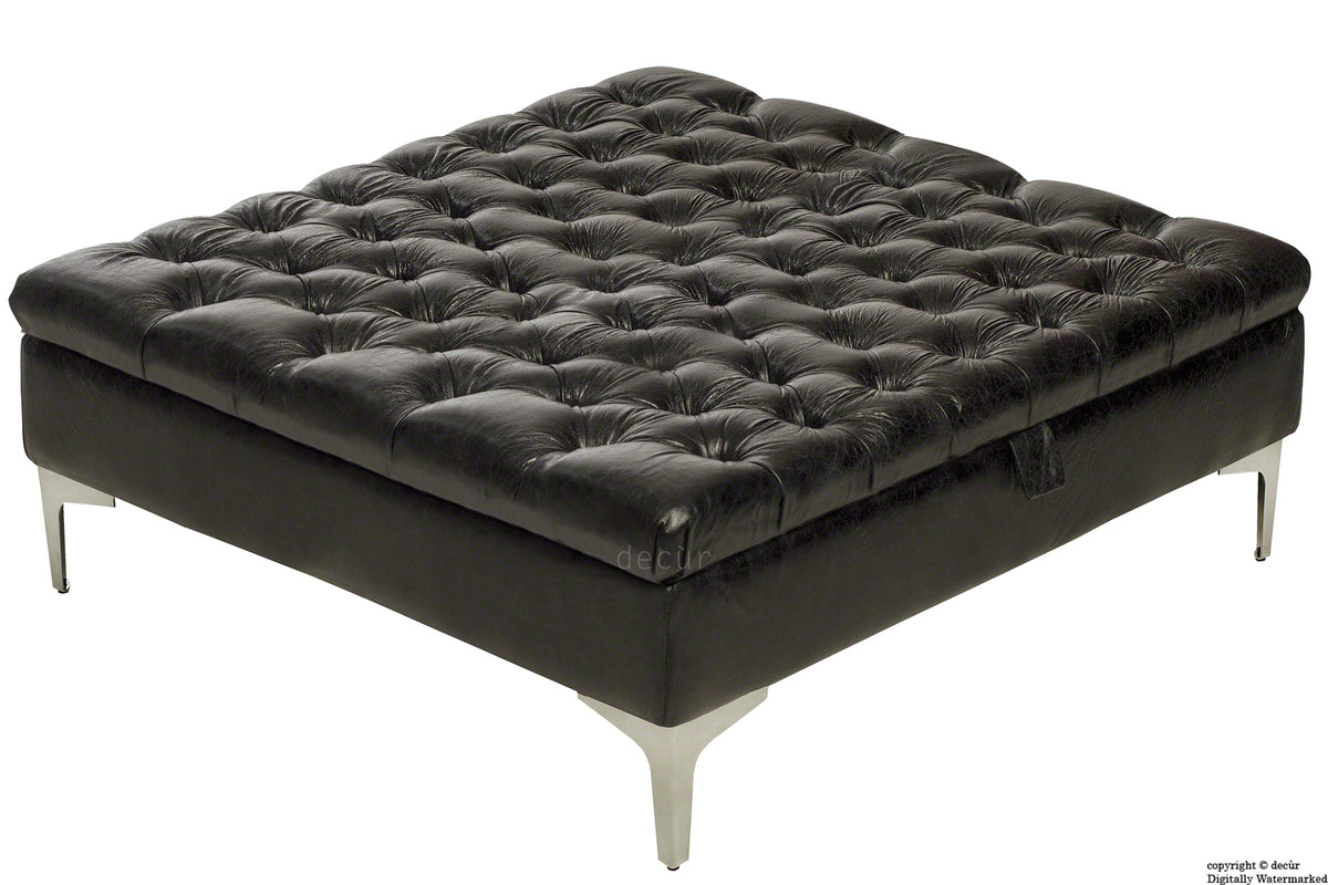 Wraith Leather Vintage Footstool Large Black Decur