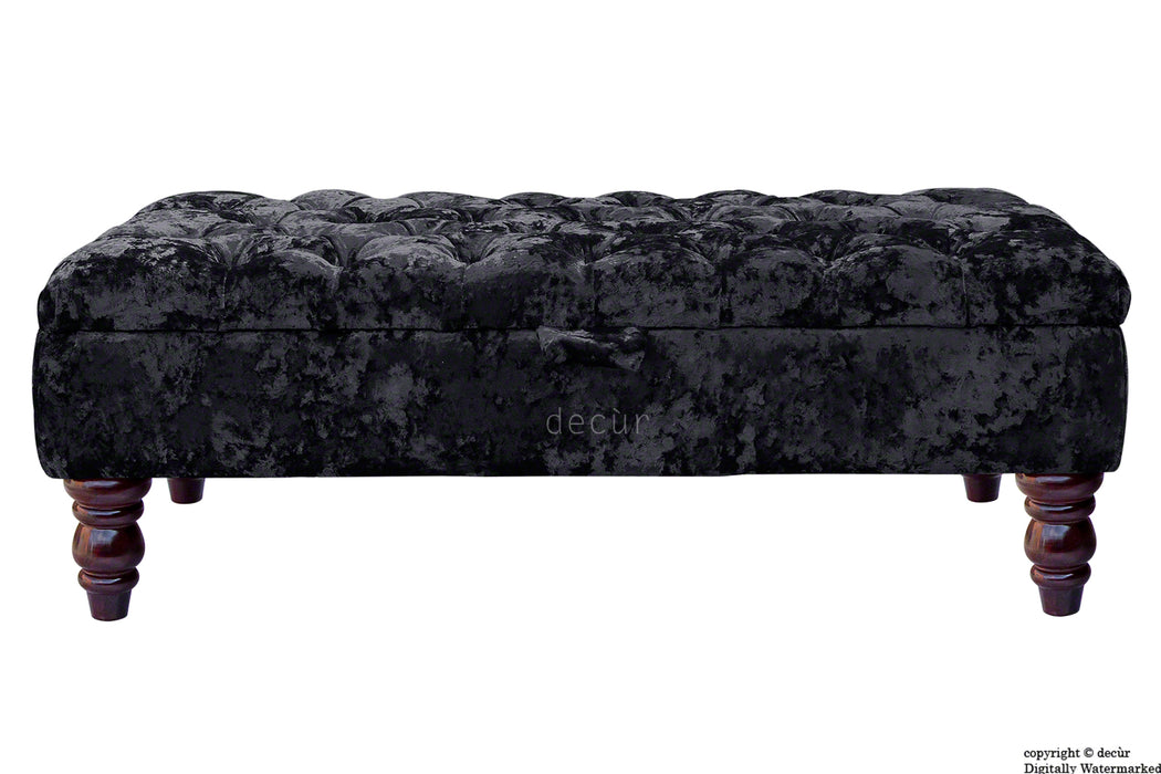 Tiffany Buttoned Crushed Velvet Footstool - Night with Optional Storage