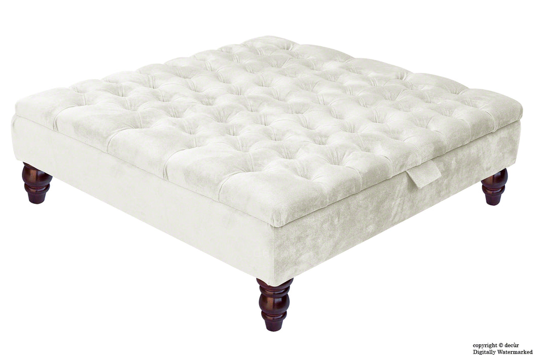 Tiffany Buttoned Velvet Footstool Large - Cream with Optional Storage