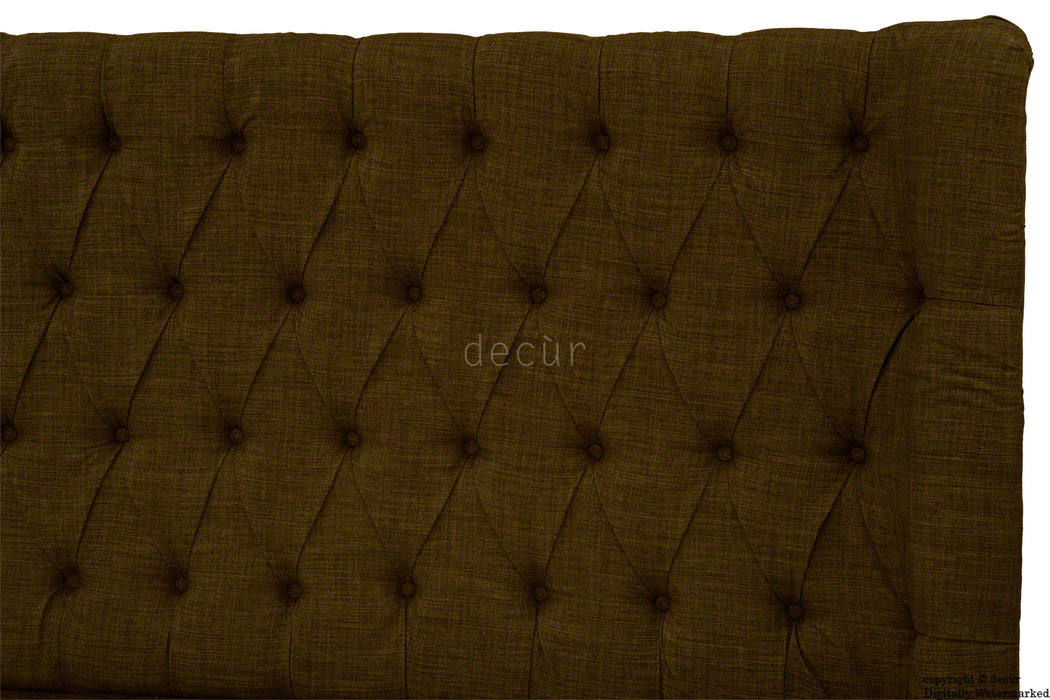 Hollyrood Buttoned Linen Winged Headboard - Brown