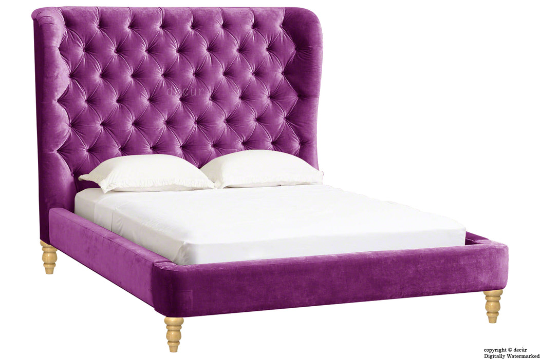Knightsbridge Winged Velvet Upholstered Bed - Boysenberry