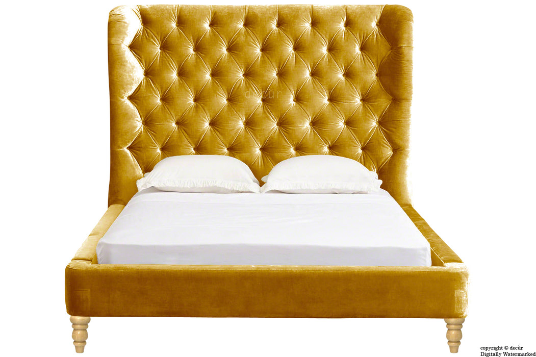 Knightsbridge Winged Velvet Upholstered Bed - Gold
