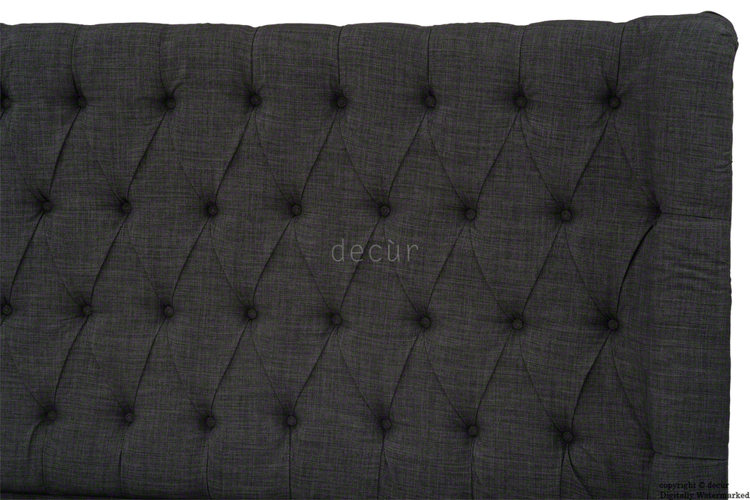 Hollyrood Buttoned Linen Winged Headboard - Charcoal