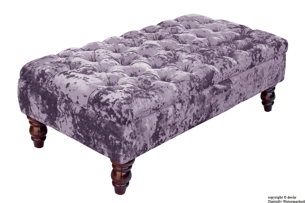 Tiffany Buttoned Crushed Velvet Footstool - Lavender with Optional Storage