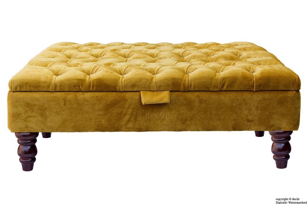 Tiffany Buttoned Velvet Footstool Large - Gold with Optional Storage