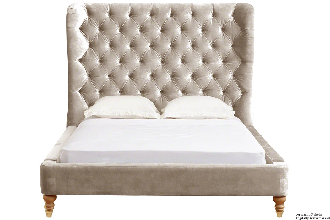 Knightsbridge Winged Velvet Upholstered Bed - Putty