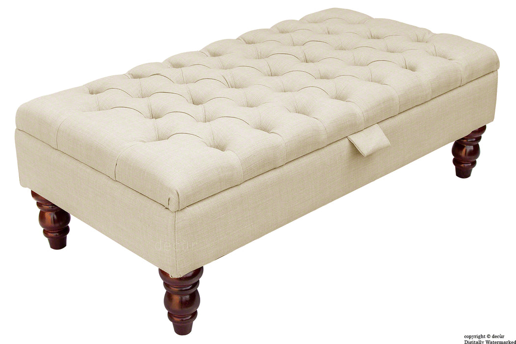 Tiffany Buttoned Linen Footstool - Cream with Optional Storage