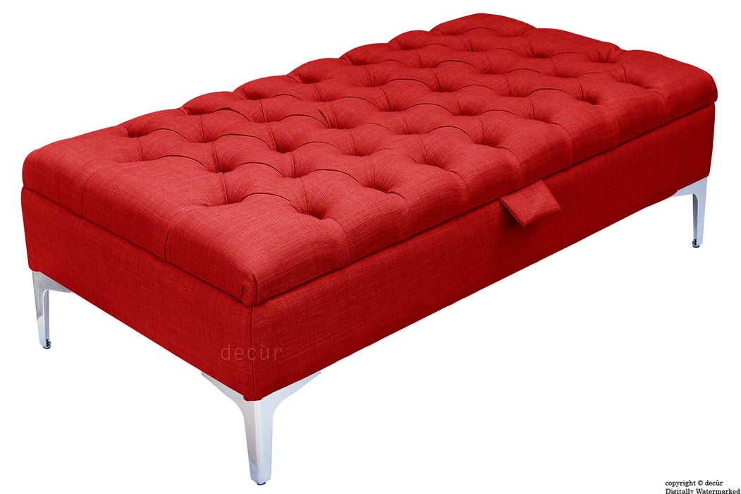 Tiffany Modern Buttoned Linen Footstool - Ruby with Optional Storage