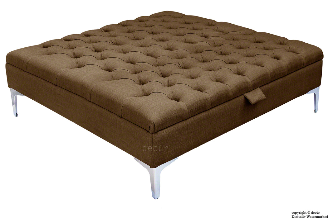Tiffany Modern Buttoned Linen Footstool Large - Brown with Optional Storage