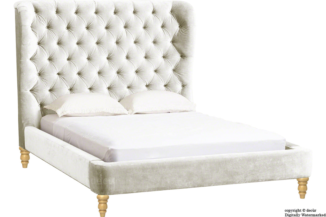 Knightsbridge Winged Velvet Upholstered Bed - Cream