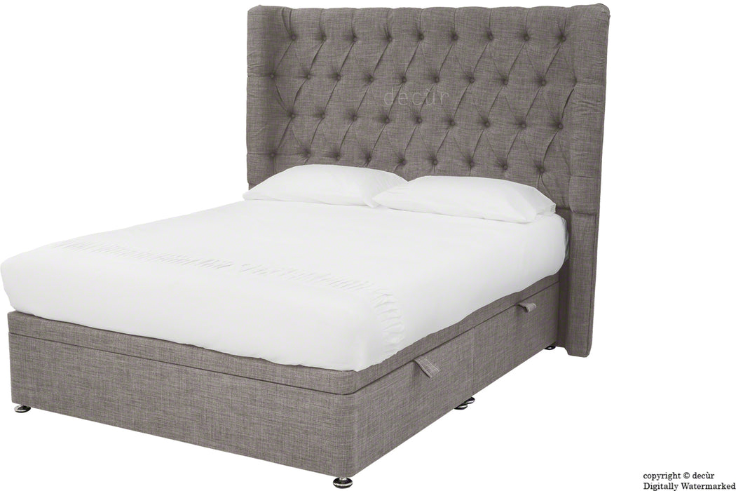 Hollyrood Linen Upholstered Winged Ottoman Bed - Slate