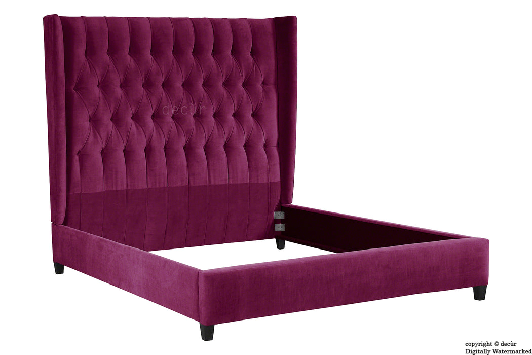 Adlington Velvet Upholstered Winged Bed - Boysenberry