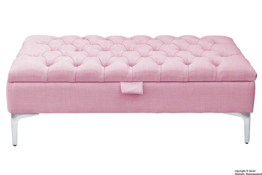 Tiffany Modern Buttoned Linen Footstool - Pink with Optional Storage