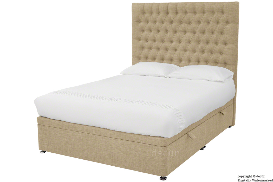 Kensington Linen Upholstered Ottoman Bed - Fudge