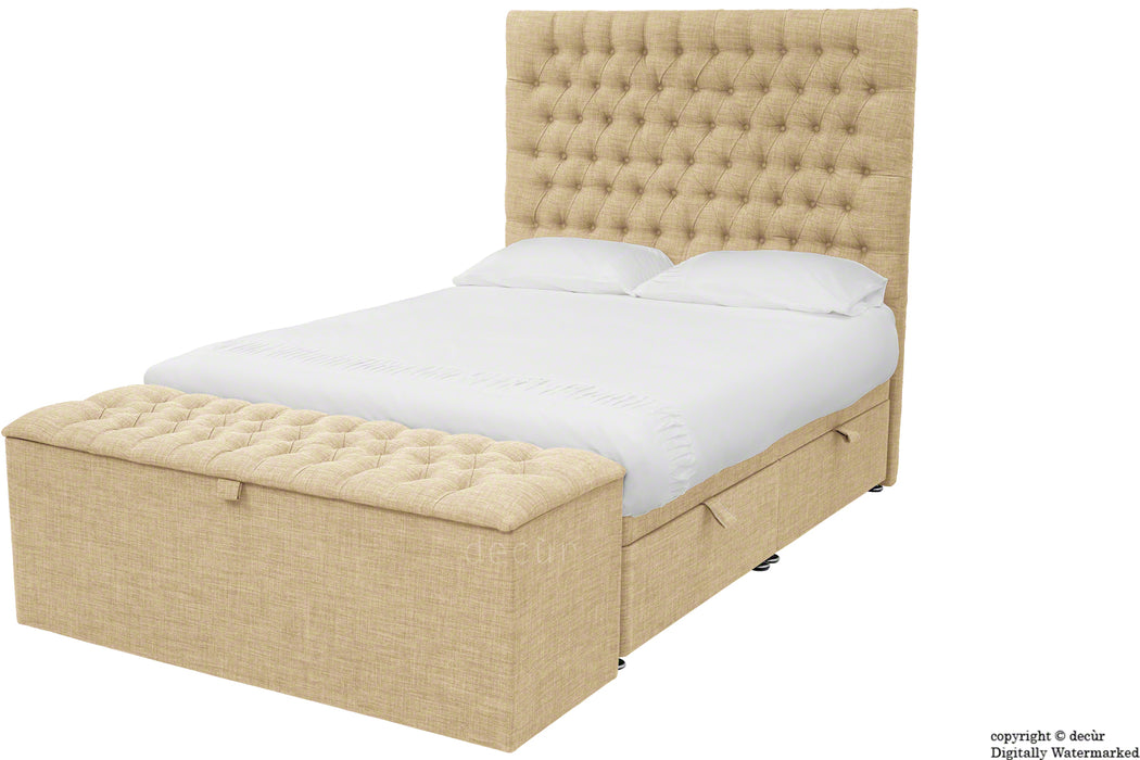 Kensington Linen Upholstered Ottoman Bed - Mink