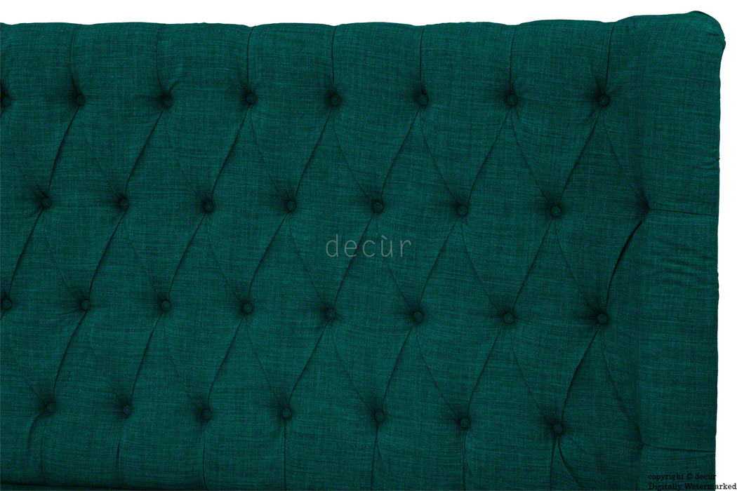 Hollyrood Buttoned Linen Winged Headboard - Teal