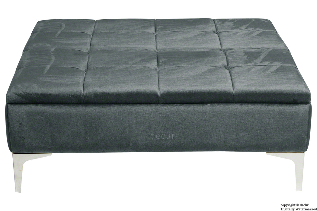 Mila Modern Buttoned Velvet Footstool Large - Slate with Optional Storage