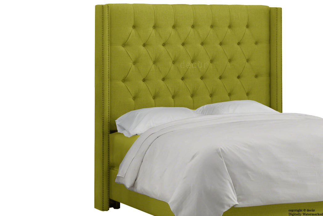 Balmoral Buttoned Linen Winged Headboard - Olive