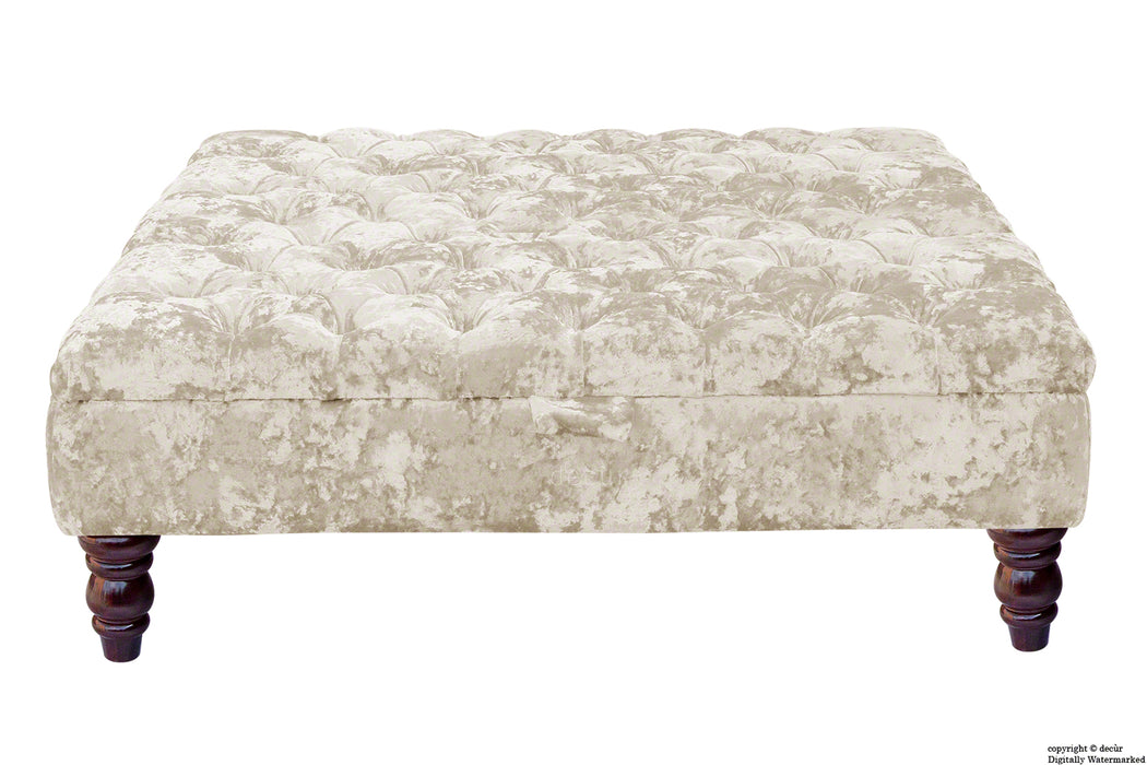 Tiffany Buttoned Crushed Velvet Footstool Large - Chalk with Optional Storage