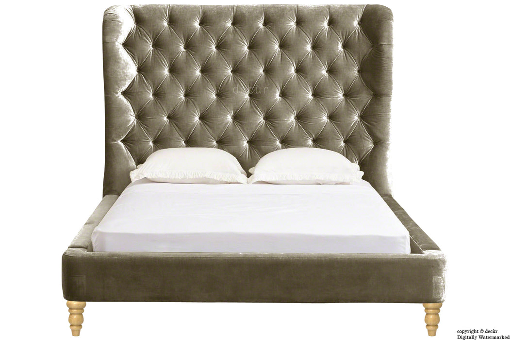 Knightsbridge Winged Velvet Upholstered Bed - Taupe
