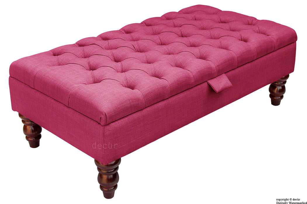 Tiffany Buttoned Linen Footstool - Fuchsia with Optional Storage
