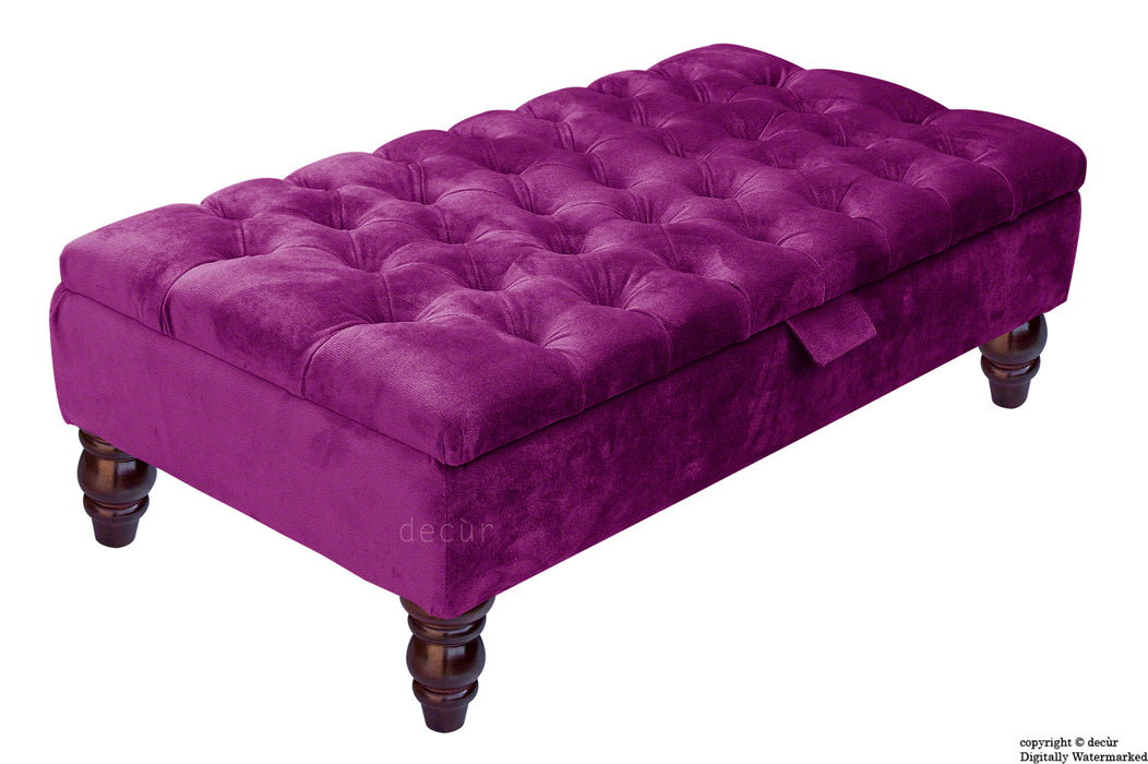 Tiffany Buttoned Velvet Footstool - Boysenberry with Optional Storage