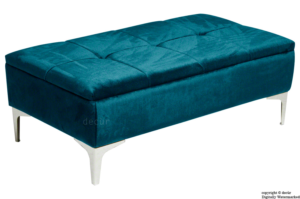 Mila Modern Buttoned Velvet Footstool - Peacock with Optional Storage