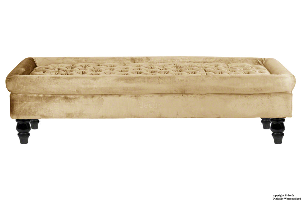 Cavendish Buttoned Velvet Footstool - Parchment