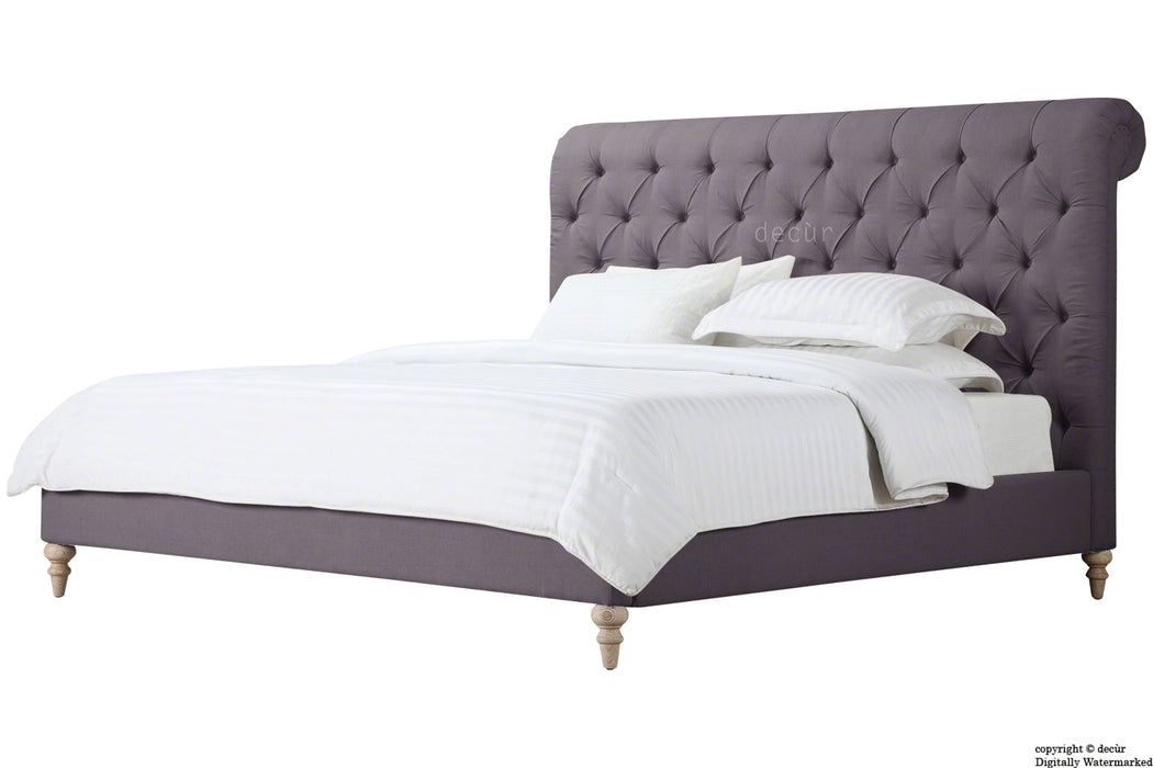 Bonaparte Deep Buttoned Chesterfield Upholstered Linen Bed - Mauve