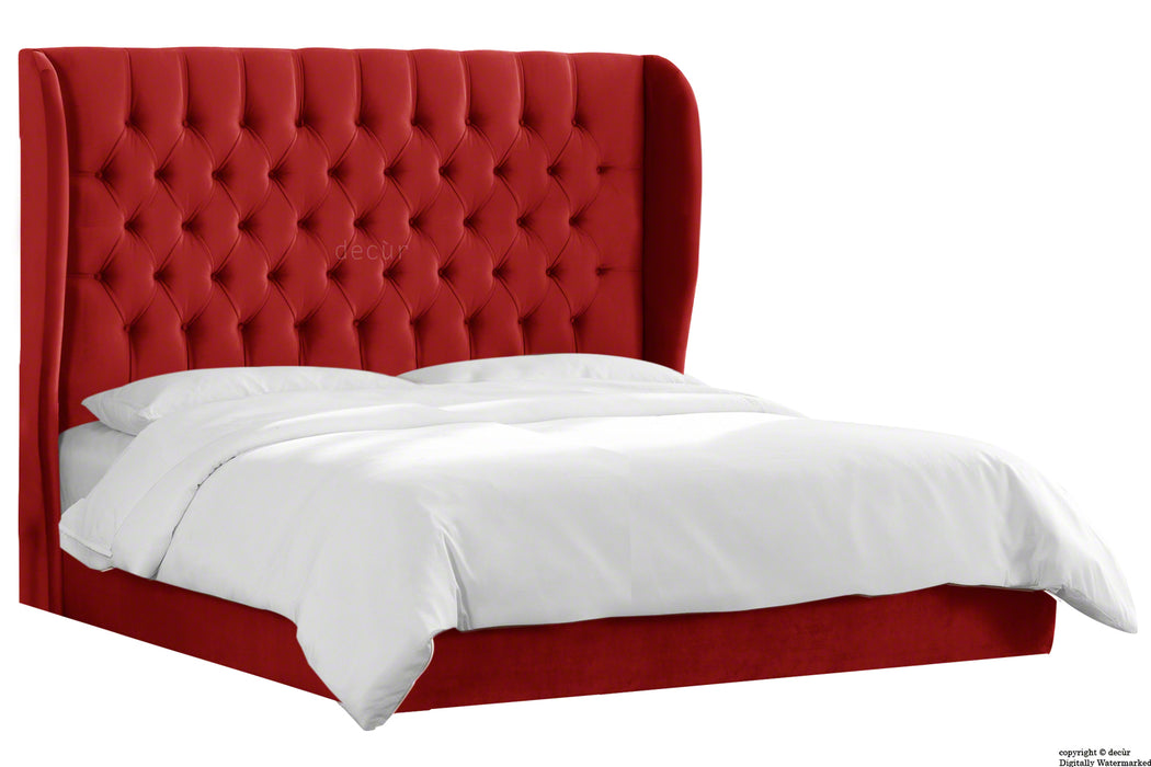 Vienna Velvet Upholstered Winged Bed - Red