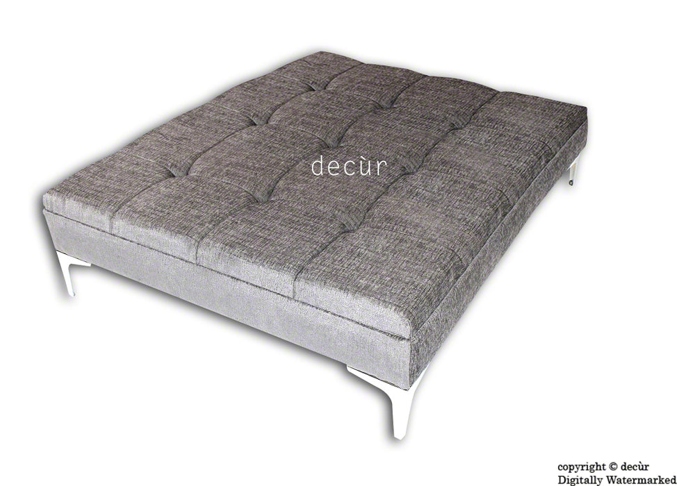 Mila Large Buttoned Footstool - Silver Grey with Optional Storage