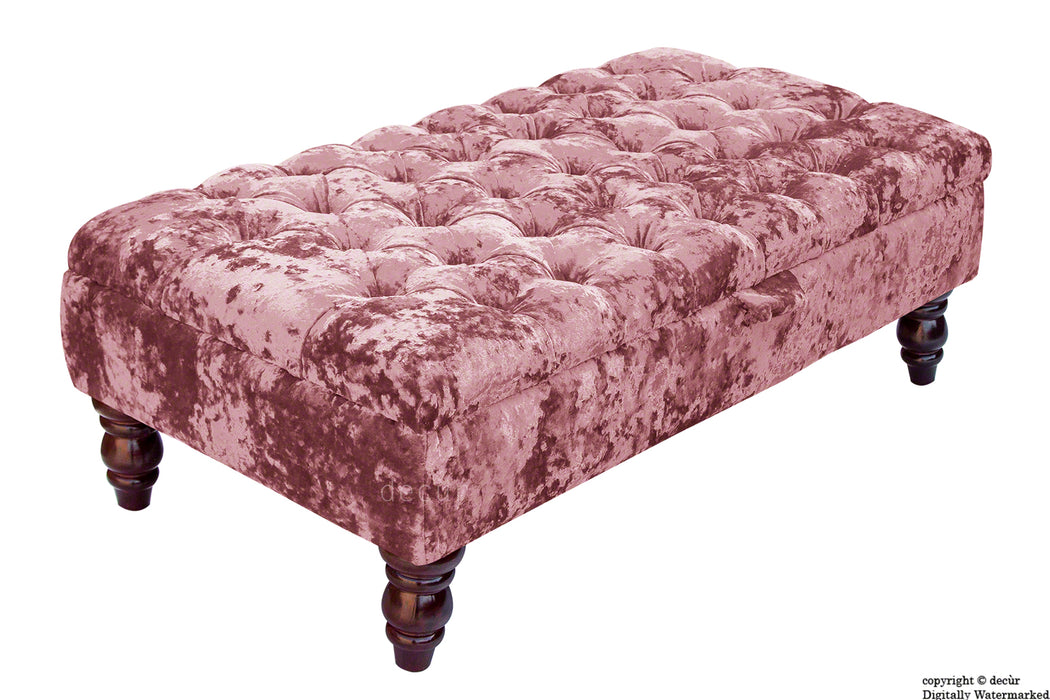 Tiffany Buttoned Crushed Velvet Footstool - Blush with Optional Storage