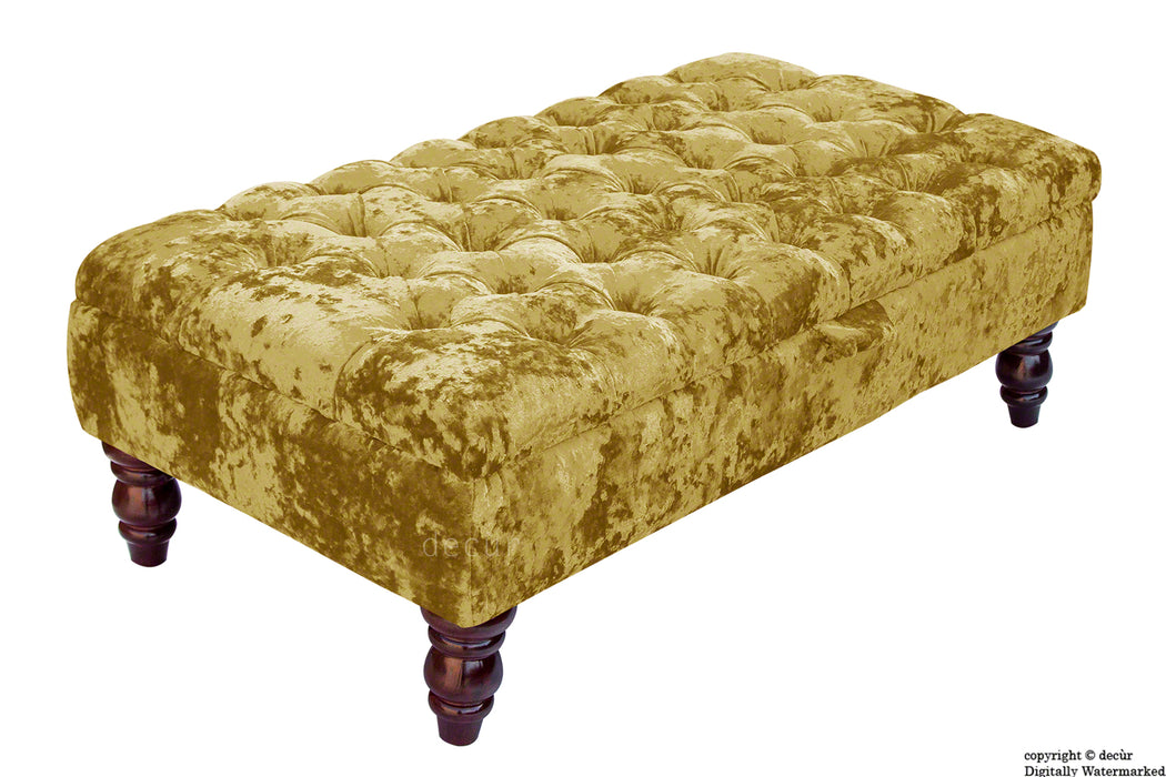 Tiffany Buttoned Crushed Velvet Footstool - Gilded with Optional Storage