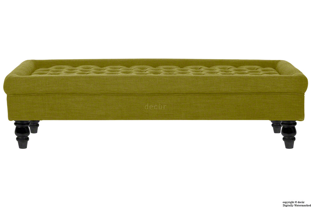 Cavendish Buttoned Linen Footstool - Olive