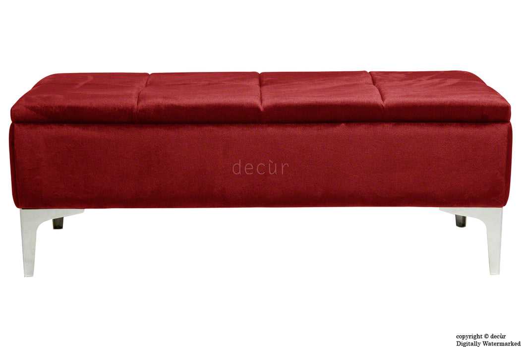 Mila Modern Buttoned Velvet Footstool - Red with Optional Storage