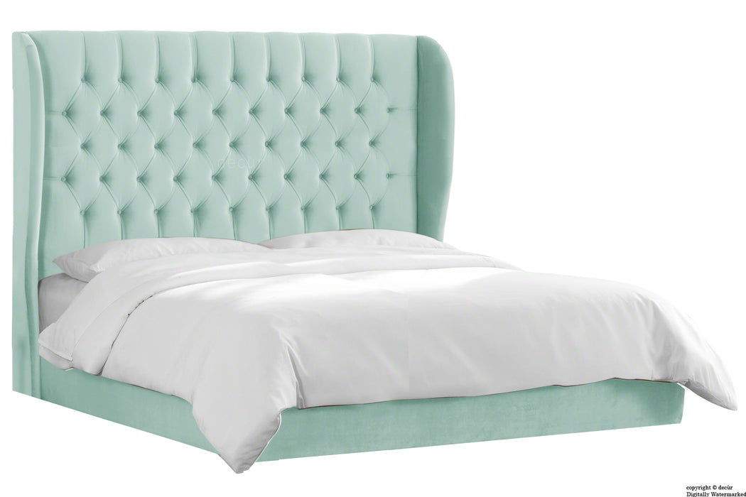 Vienna Velvet Upholstered Winged Bed - Seaspray