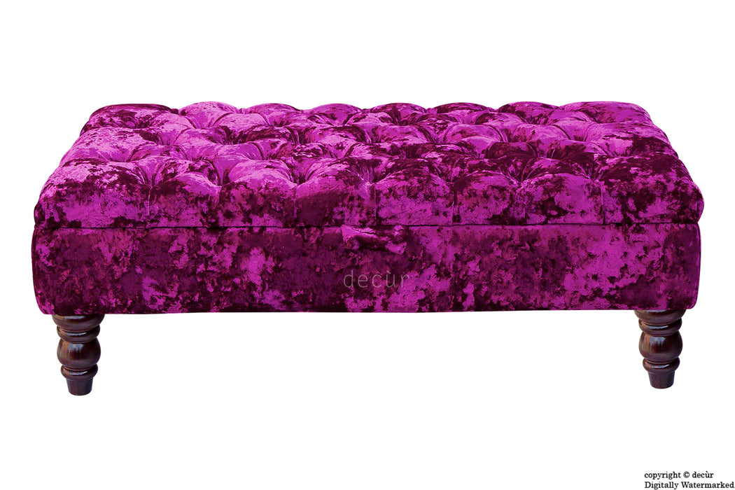 Tiffany Buttoned Crushed Velvet Footstool - Glamour with Optional Storage