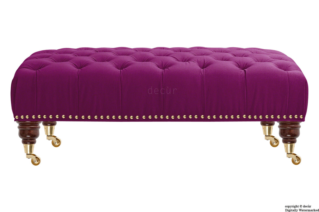 Catherine Buttoned Velvet Footstool - Boysenberry with Optional Storage