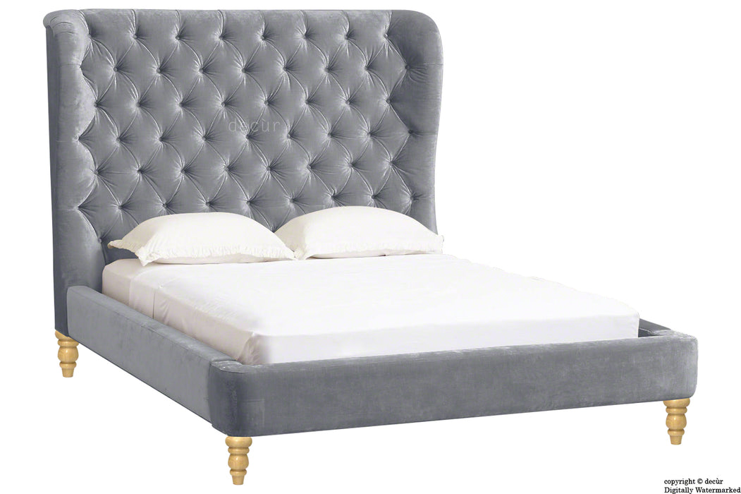 Knightsbridge Winged Velvet Upholstered Bed - Flint