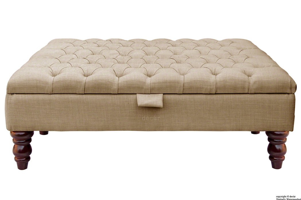 Tiffany Buttoned Linen Footstool Large - Fudge with Optional Storage