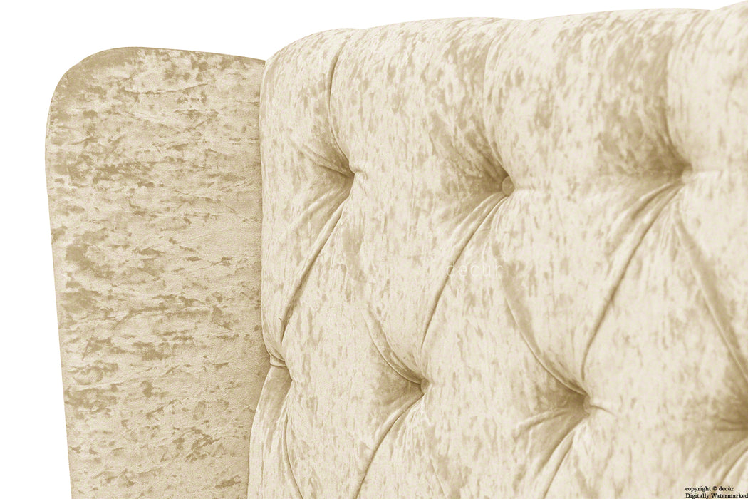 Elizabeth Winged Buttoned Crushed Velvet Headboard - Buttermilk