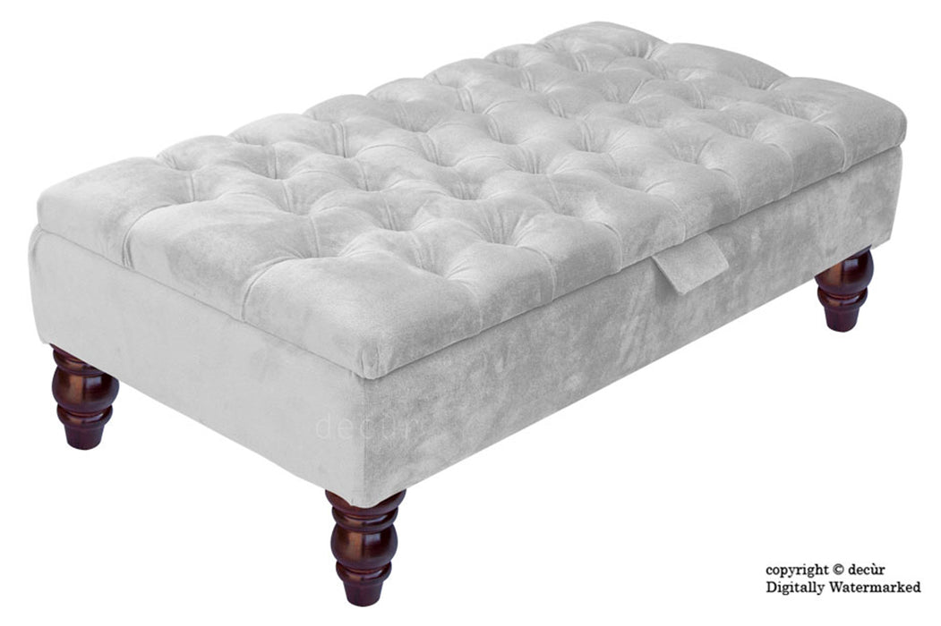 Tiffany Buttoned Velvet Footstool - Silver with Optional Storage
