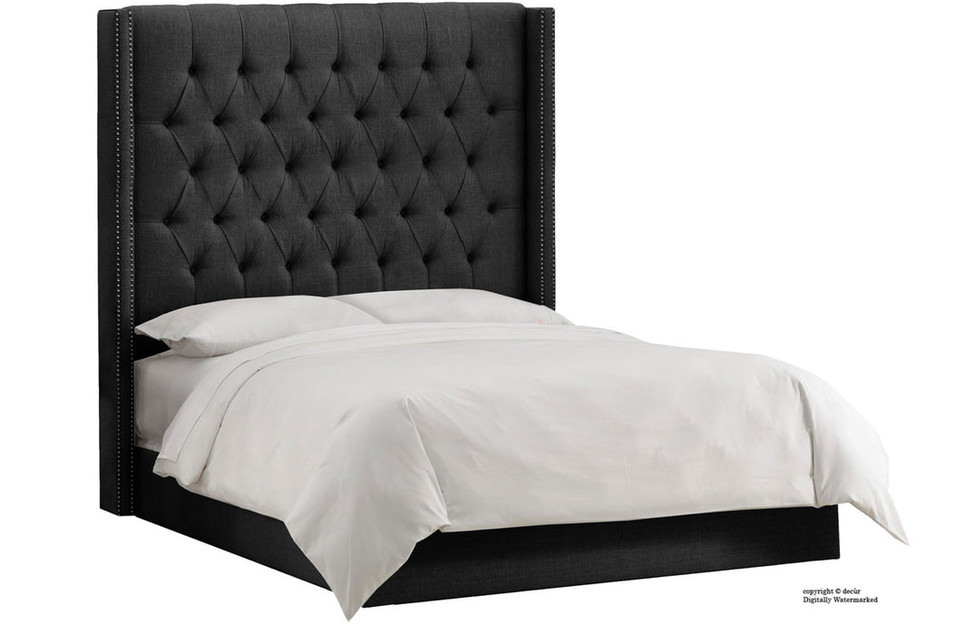 Balmoral Linen Upholstered Winged Bed - Ebony Black